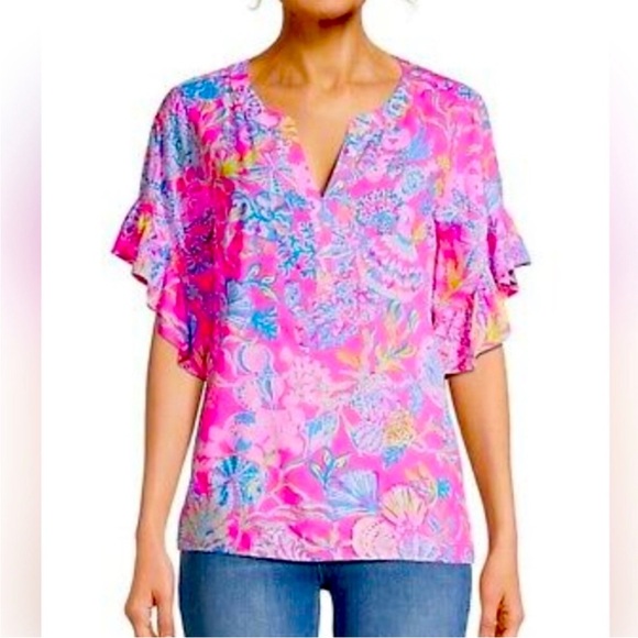Lilly Pulitzer Tops - Lilly Pulitzer Quinna Top Pink Isle Shell Me Something Goo XS